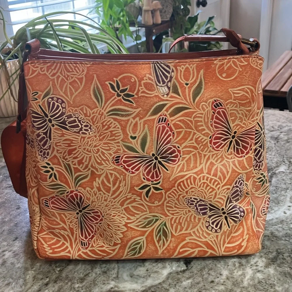 Anuschka Vibrant Orange Butterfly Crossbody/Shoulder Bag